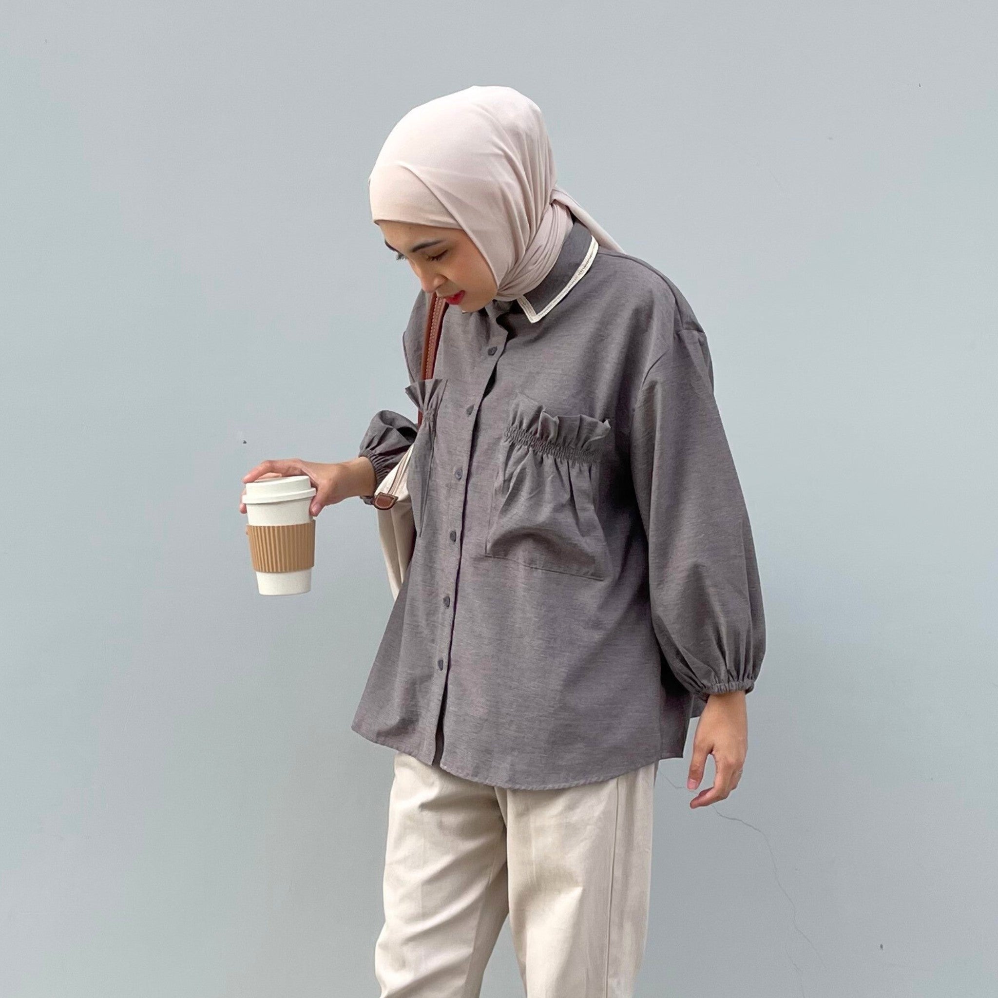 Image of Eclemix Top Yumana | Atasan Wanita Kemeja Daily Basic Saku Loose